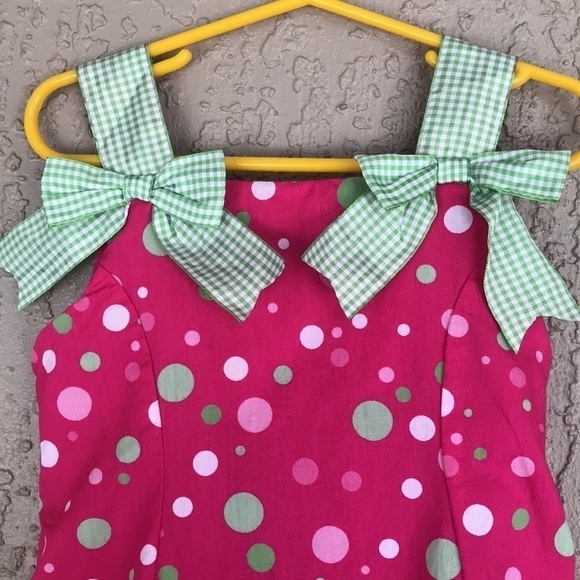Bonnie Jean Pink Polka Dot Gingham Bow Sundress Girls Size 5 - Picture 2 of 10